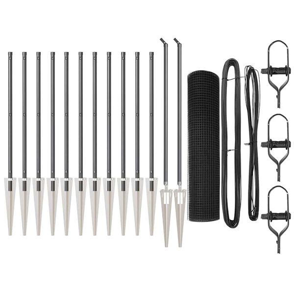 vidaXL Recinzione con pali. Grigio 0.6 x 25 m Acciaio