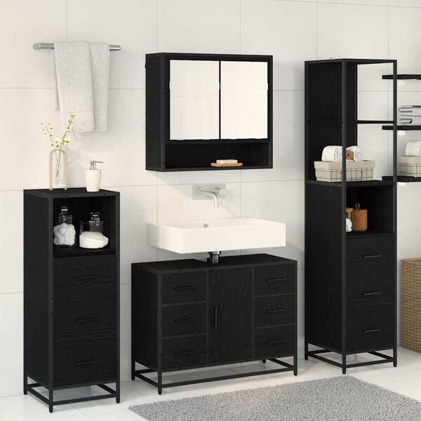 vidaXL Set di mobili per il bagno 4 pcs Rovere Nero Legno multistrato