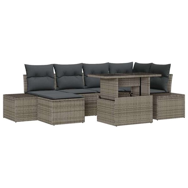 vidaXL Set Divano da Giardino 7 pcs Grigio Poly Rattan