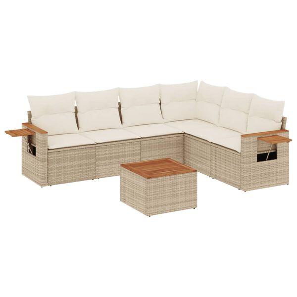 vidaXL Set Divani da Giardino 7 pz con Cuscini Beige in Polyrattan
