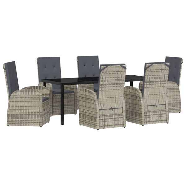 vidaXL Set da Pranzo per Giardino con cuscino 7 pcs Grigio polyrattan