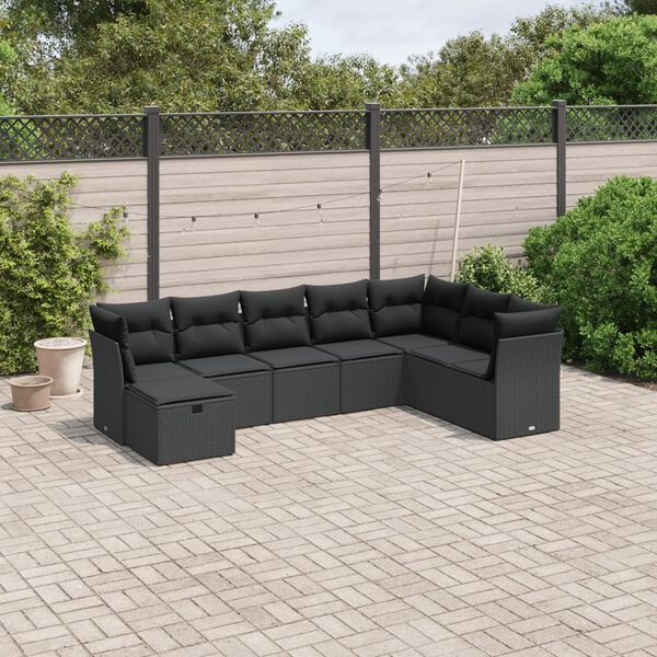 vidaXL Set Divani da Giardino con Cuscini 8 pz Nero in Polyrattan