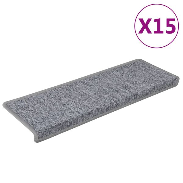 vidaXL Tappetini per scale 15 pz 65x21x4 cm Grigio chiaro Bordo rettangolare