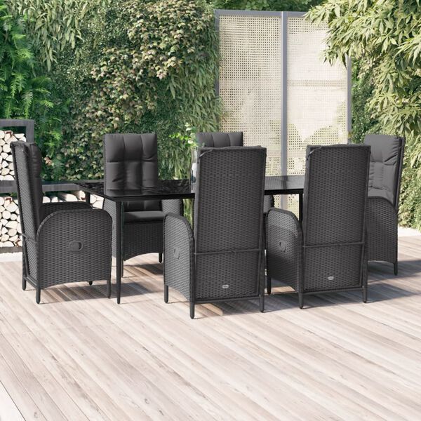 vidaXL Set da Pranzo da Giardino 7 pz Nero con Cuscini in Polyrattan