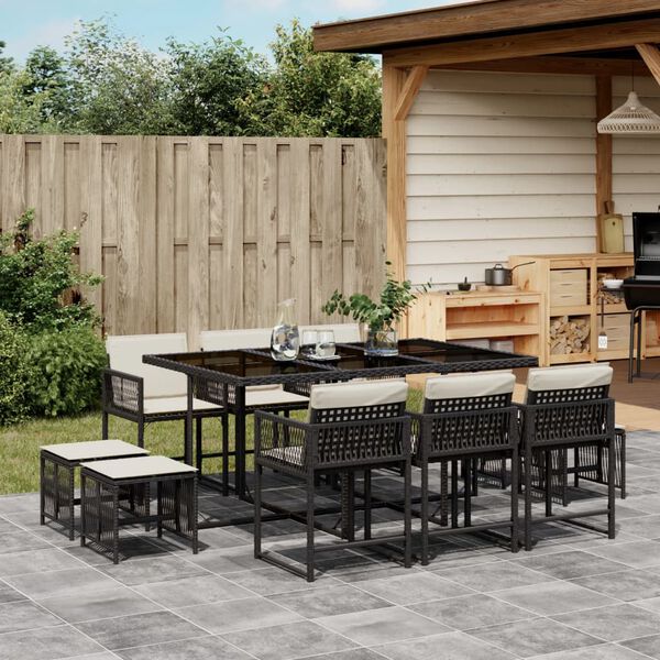vidaXL Set da Pranzo da Giardino 11 pz con Cuscini in Polyrattan Nero