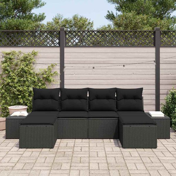 vidaXL Set Divano da Giardino con cuscino 6 pcs Nero polyrattan
