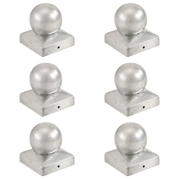 vidaXL Tappi per Pali 6 pz Estremit&agrave; a Globo Metallo Zincato 71x71 mm