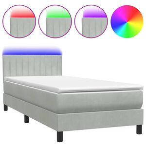 vidaXL Letto a Molle con Materasso e LED grigio chiaro 90x210 cm Velluto