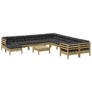 vidaXL Set Divani Giardino 12 pz con Cuscini Legno Impregnato di Pino
