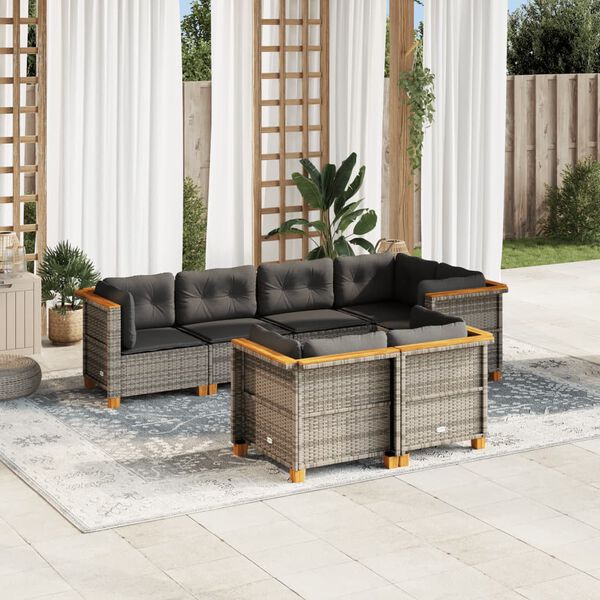 vidaXL Set Divani da Giardino 7 pz con Cuscini Grigio in Polyrattan