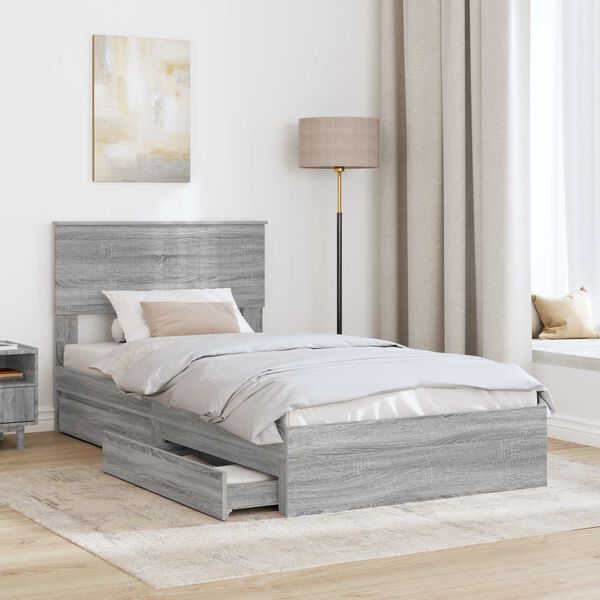 vidaXL Letto con Contenitore con testiera Grigio Sonoma 100 x 200 cm