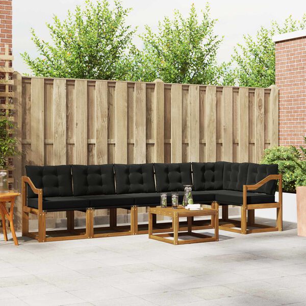 vidaXL Set di divani da esterno con cuscino 7 pcs Naturale e Nero