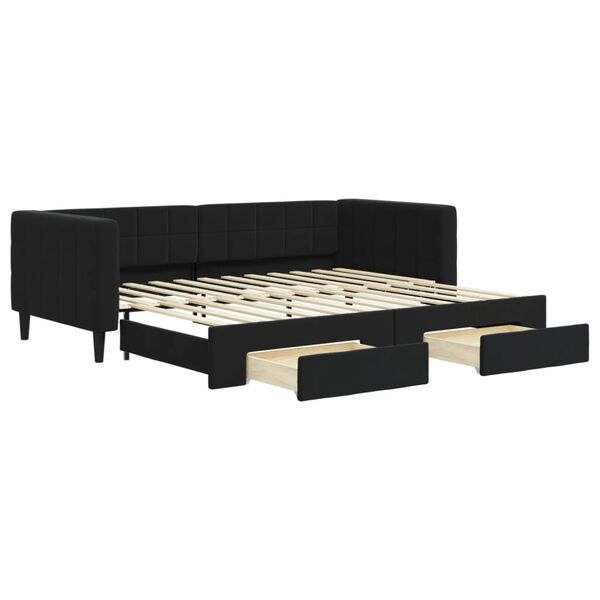 vidaXL Divano Letto Estraibile con Cassetti Nero 90x200 cm in Velluto