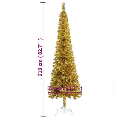 vidaXL Albero di Natale Sottile Preilluminato con Palline Oro 210 cm