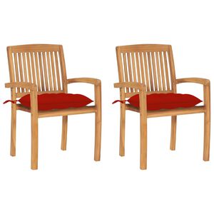 vidaXL Sedie da Giardino 2 pz con Cuscini Rossi in Teak Massello