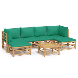vidaXL Set Salotto da Giardino 7pz con Cuscini Verdi Bamb&ugrave;