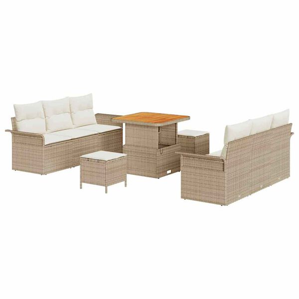 vidaXL Set Divano da Giardino con cuscino 9 pcs Beige e Crema