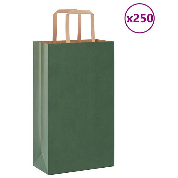 vidaXL Sacchetti di Carta 250 pz con Manici Verdi 21x11x36 cm