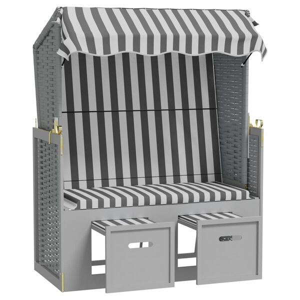 vidaXL Strandkorb con Tettoia Polyrattan Legno Massello Grigio Bianco