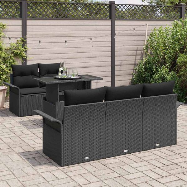 vidaXL Set Divano da Giardino con cuscino 6 pcs Nero polyrattan