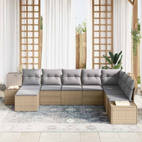 vidaXL Set Divano da Giardino 8 pcs Beige e Grigio Chiaro polyrattan