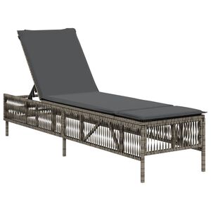 vidaXL Lettino Prendisole con Cuscino Grigio in Polyrattan
