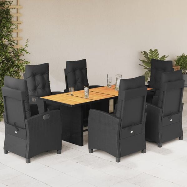 vidaXL Set da Pranzo da Giardino 7 pz Nero con Cuscini in Polyrattan