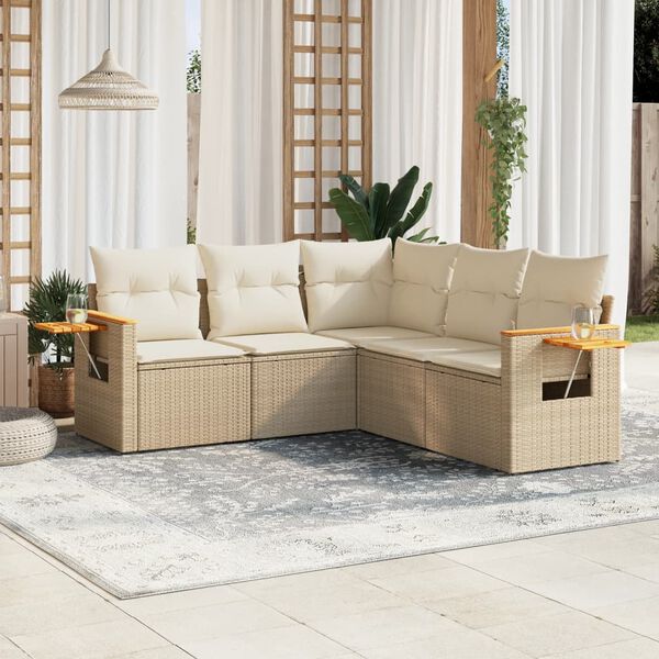 vidaXL Set Divano da Giardino 5 pz con Cuscini Beige in Polyrattan