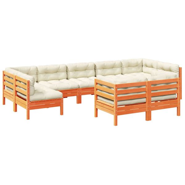 vidaXL Set Divani Giardino 9 pz con Cuscini Marrone Cera Massello Pino