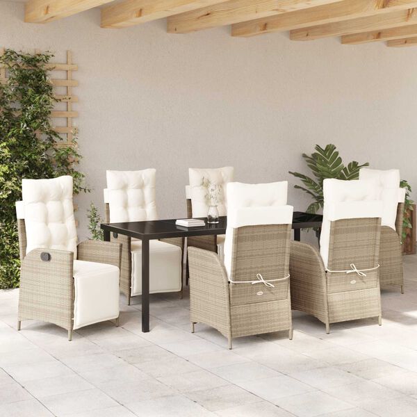 vidaXL Set da Pranzo per Giardino con cuscino 7 pcs Beige polyrattan