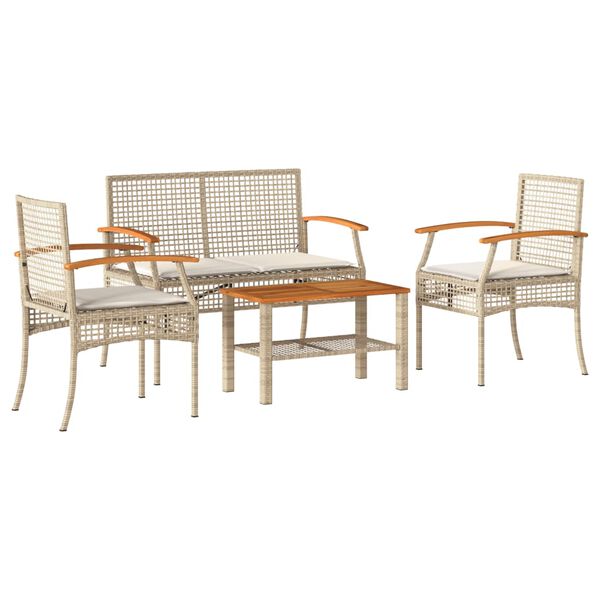 vidaXL Set Divani da Giardino 4 pz con Cuscini in Polyrattan Beige