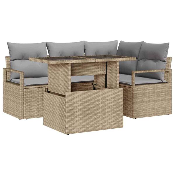 vidaXL Set Divano da Giardino 5 pcs Beige Poly Rattan