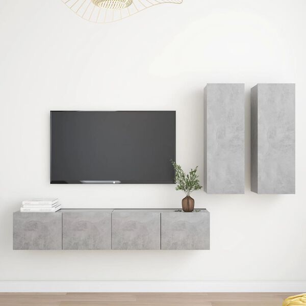 vidaXL Set di Mobili Porta TV 4 pz Grigio Cemento in Legno Multistrato