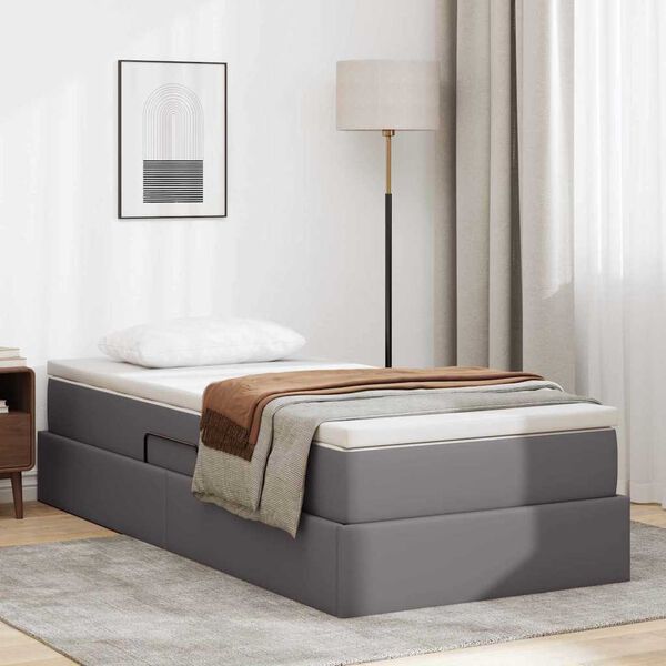 vidaXL Letto con contenitore e materasso Grigio 90 x 200 cm