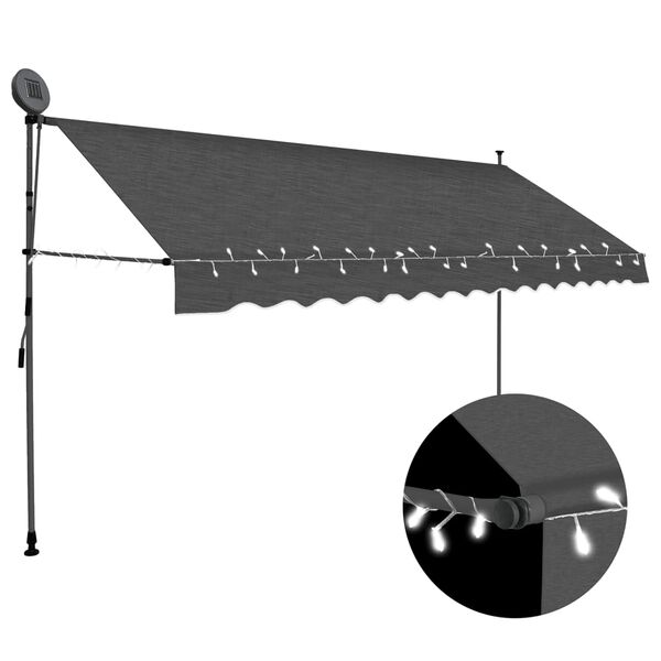 vidaXL Tenda da Sole Retrattile Manuale con LED 400 cm Antracite