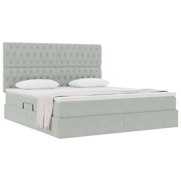 vidaXL Letto con contenitore e materasso Grigio chiaro 160 x 200 cm
