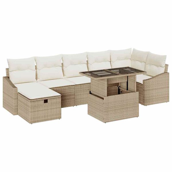 vidaXL Set Divano da Giardino con cuscino 8 pcs Beige Poly Rattan