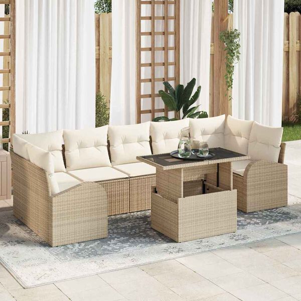 vidaXL Set Divano da Giardino con cuscino 8 pcs Beige Poly Rattan