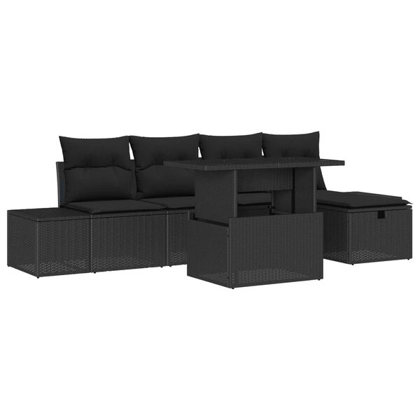 vidaXL Set Divano da Giardino 6 pcs Nero polyrattan