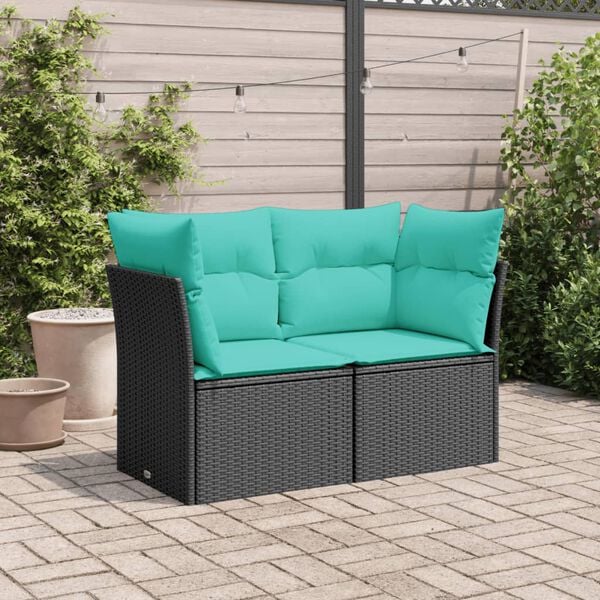 vidaXL Divano da Giardino con Cuscini a 2 Posti Nero in Polyrattan