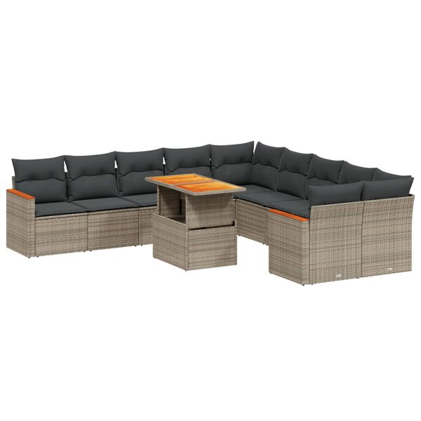 vidaXL Set Divani da Giardino 11 pz con Cuscini in Polyrattan Grigio
