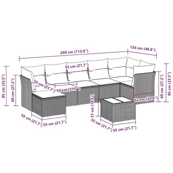 vidaXL Set Divano da Giardino 8pz con Cuscini Grigio Chiaro Polyrattan