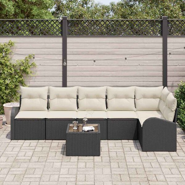 vidaXL Set Divano da Giardino 7 pcs Nero e Bianco polyrattan