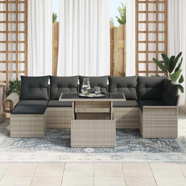 vidaXL Set Divano da Giardino 8 pcs Grigio chiaro Poly Rattan