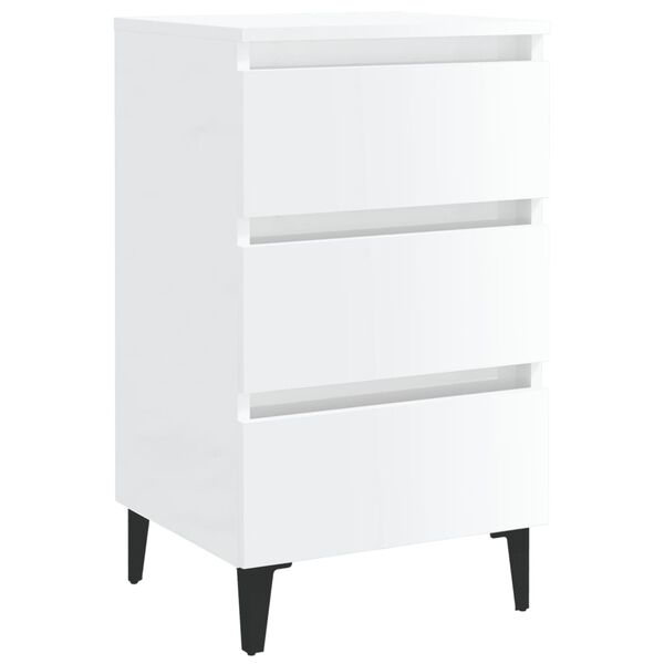 vidaXL Comodino con Gambe in Metallo Bianco Lucido 40x35x69 cm