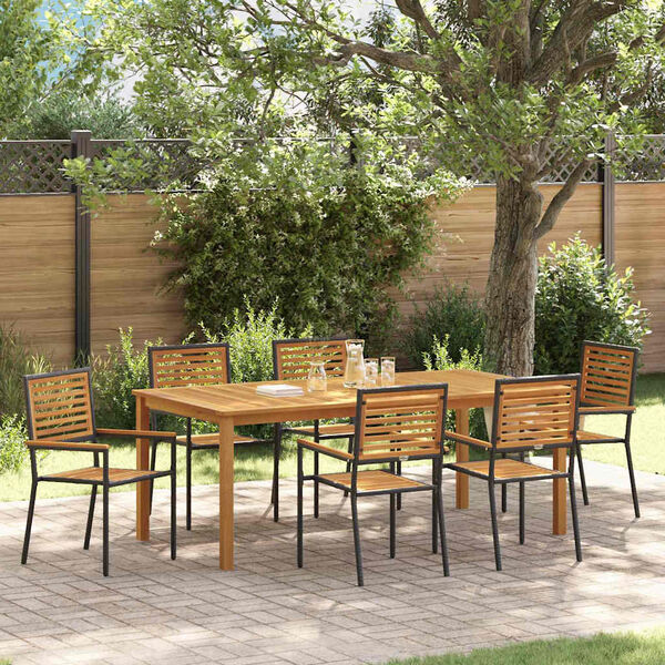 vidaXL Set da Pranzo per Giardino 7 pcs Nero Legno di Acacia Massello