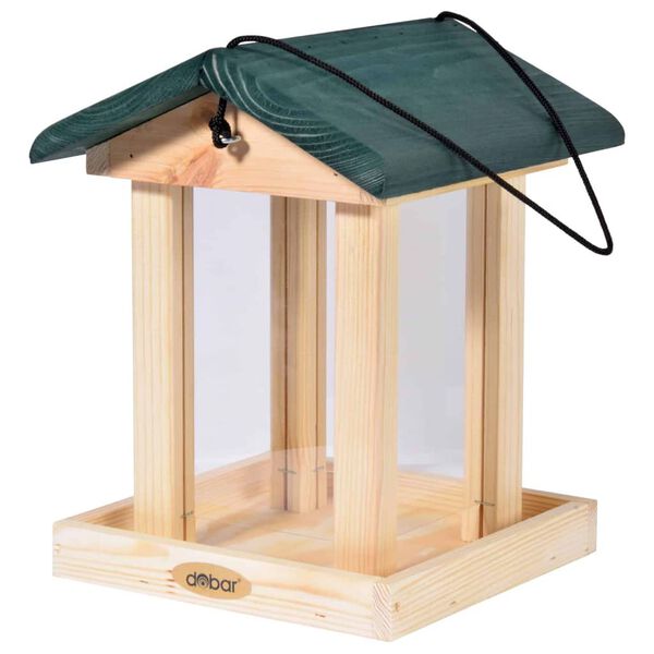 dobar Mangiatoia per Uccelli con Silo in Legno Naturale e Verde