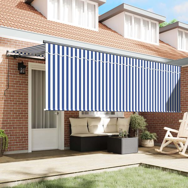 vidaXL Tenda Retrattile Blu e bianco 350 x 200 cm Tessuto e metallo