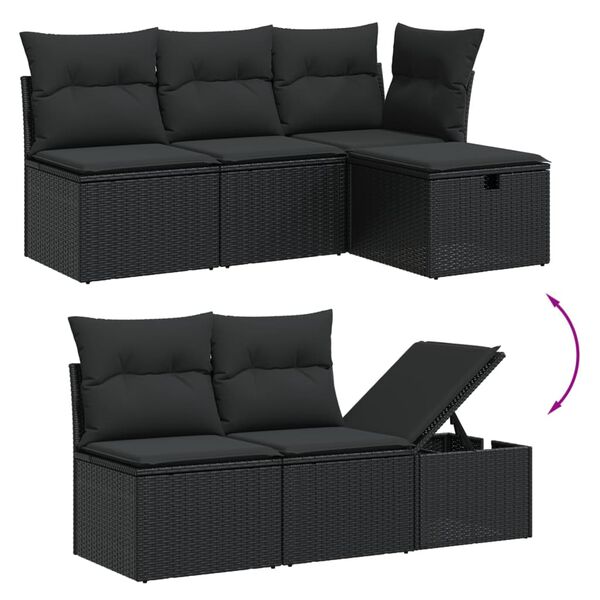 vidaXL Set Divani da Giardino 5 pz con Cuscini in Polyrattan Nero