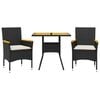 vidaXL Set Pranzo da Giardino 3 pz con Cuscini Nero Polyrattan Acacia